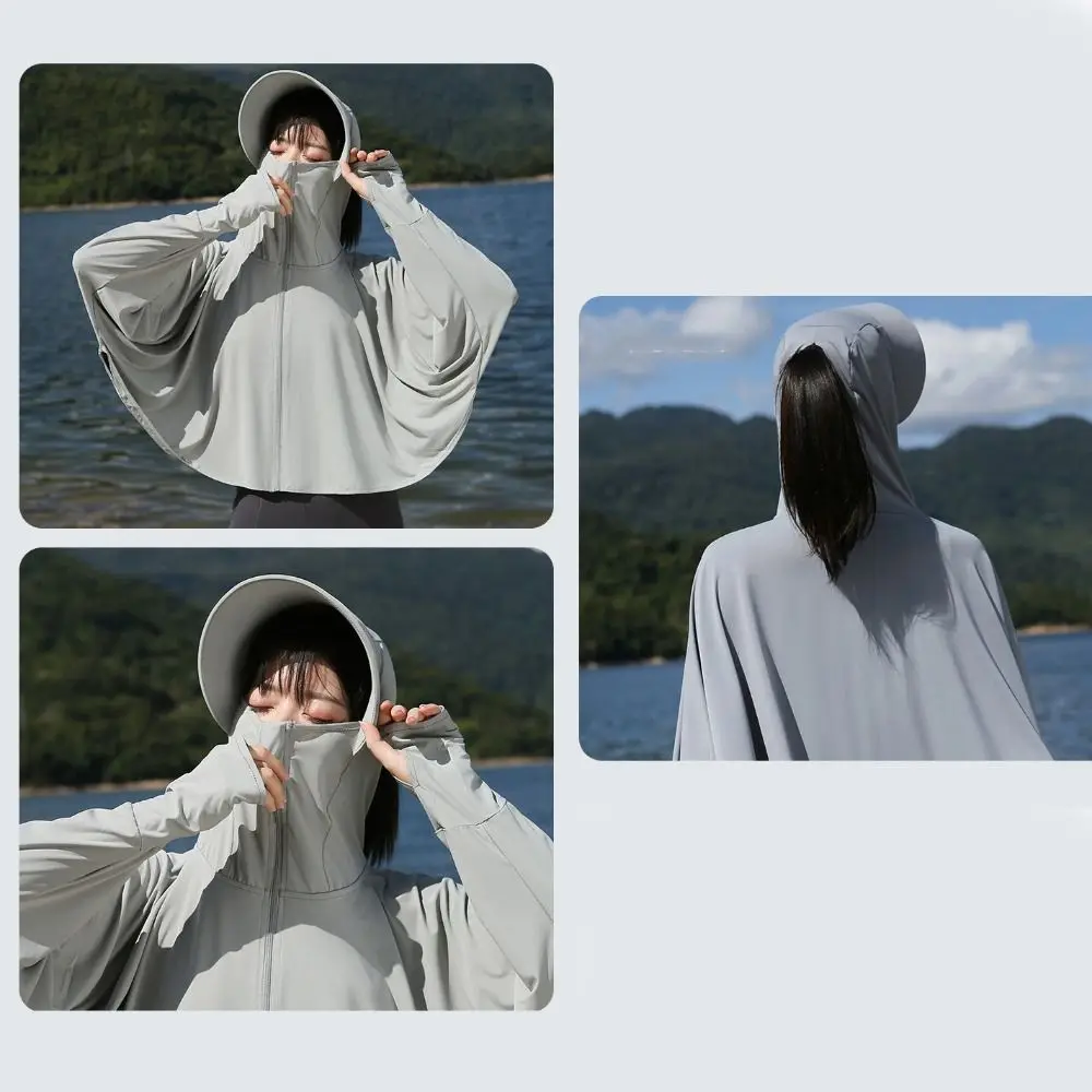 Сплошной цвет, солнцезащитная толстовка с большими полями, шляпа с длинными рукавами, солнцезащитная одежда, шарф, укороченный топ, короткая куртка из ледяного шелка, женская