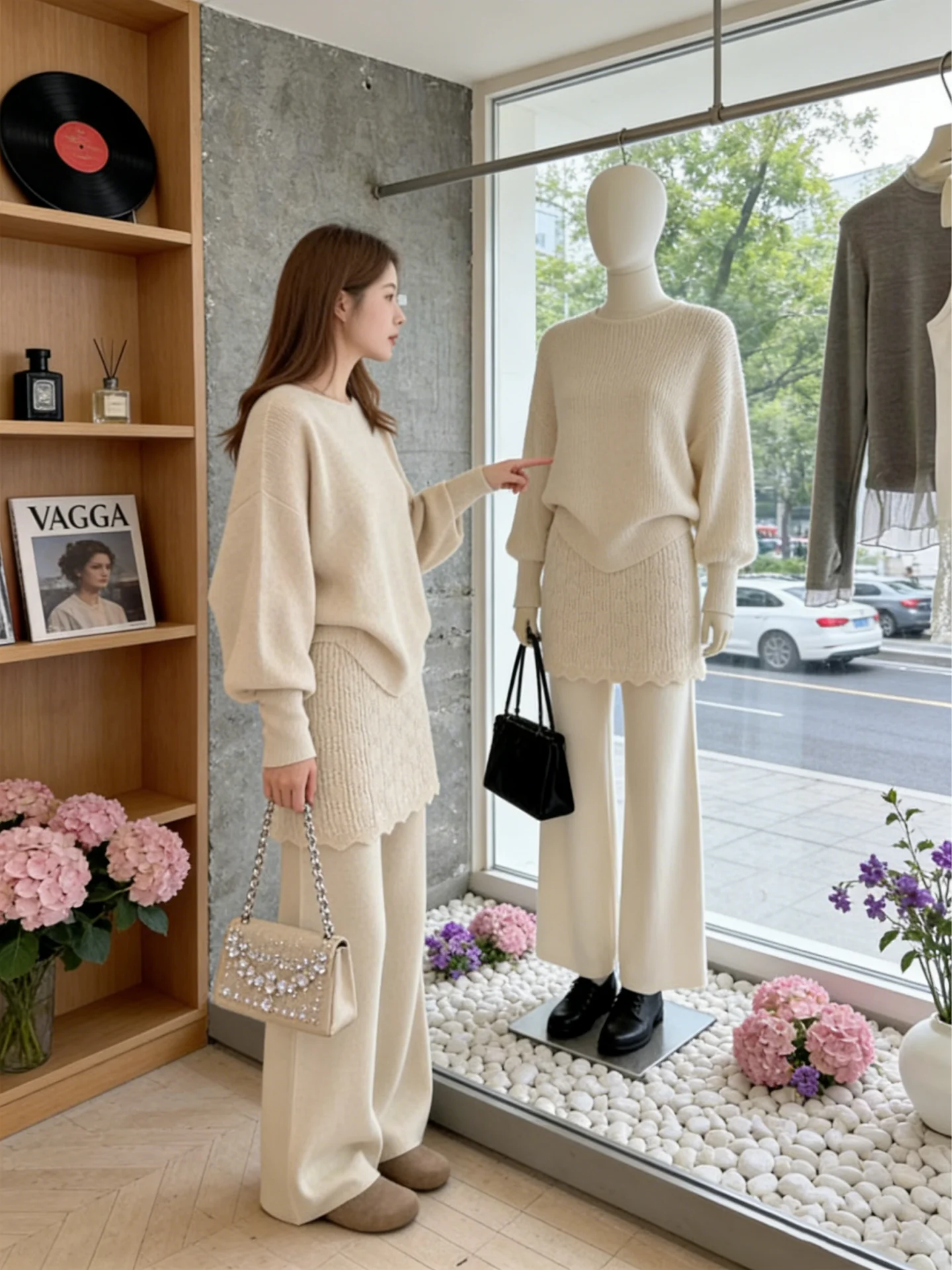 

Весенний комплект из двух предметов: женские свободные брюки с широкими штанинами и трикотажный джемпер с круглым вырезом, повседневный корейский стиль