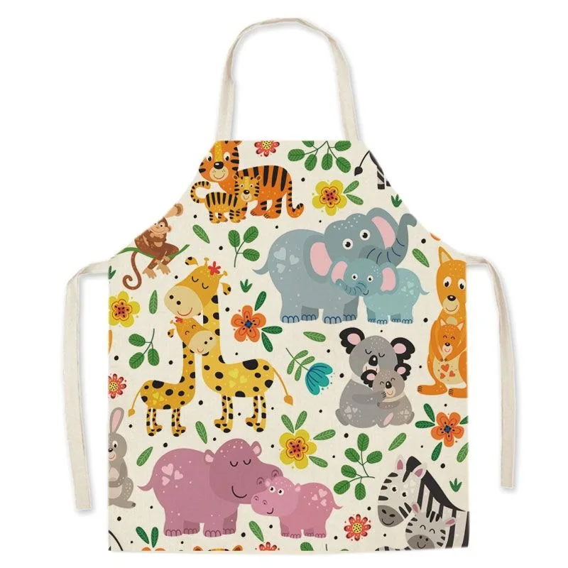 Cartoon cute animal pattern printed linen sleeveless apron home cleaning anti-oil and anti-fouling bib kitchen cooking apron