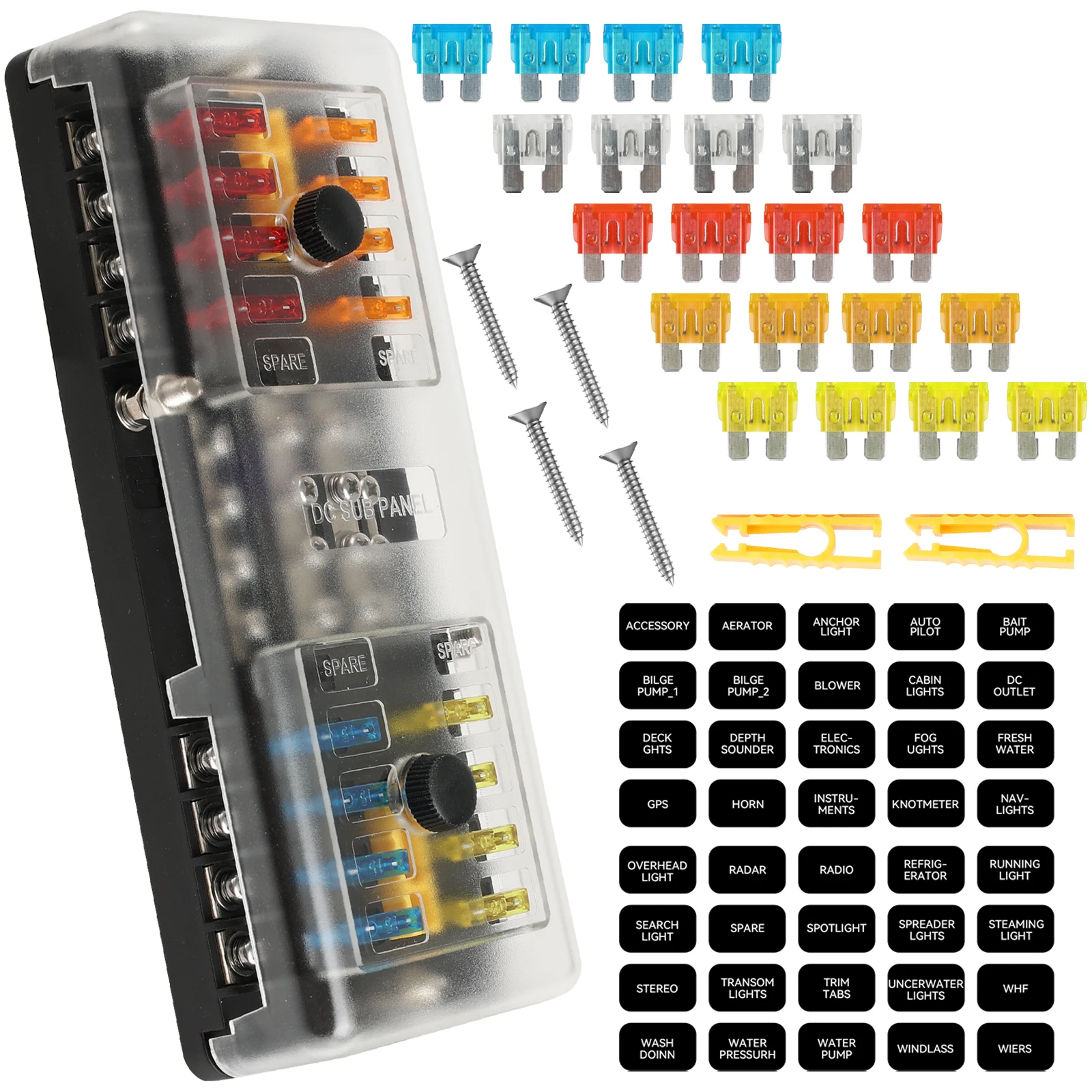 

16-полосный блок цепи, лезвие предохранителя, автомобильный держатель 32 В, морская лодка, автобокс, автобус