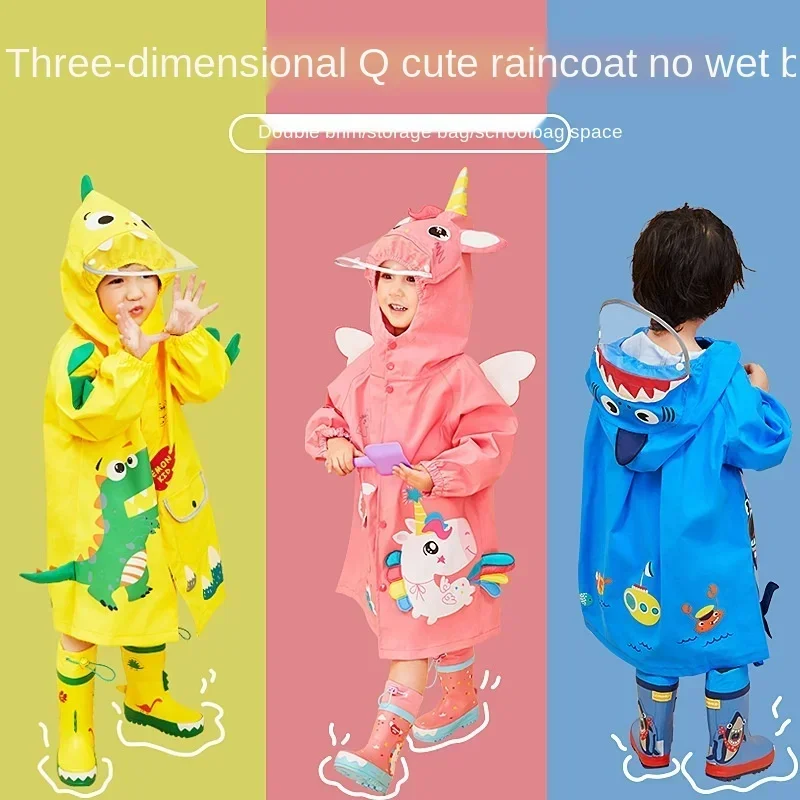 1-10 Years Old Kids Blue Dinosaurs Raincoat Outdoor Jumpsuits Waterproof Rainwear Baby Boy Girl Raincoat And Rain Pants Suit