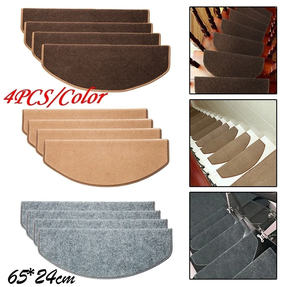 4PCS/Set Carpet Step Carpet Mat Self Adhesive Stair Mat Anti-Slip Step Carpet Safety Quiet Floor Mat Indoor Mat