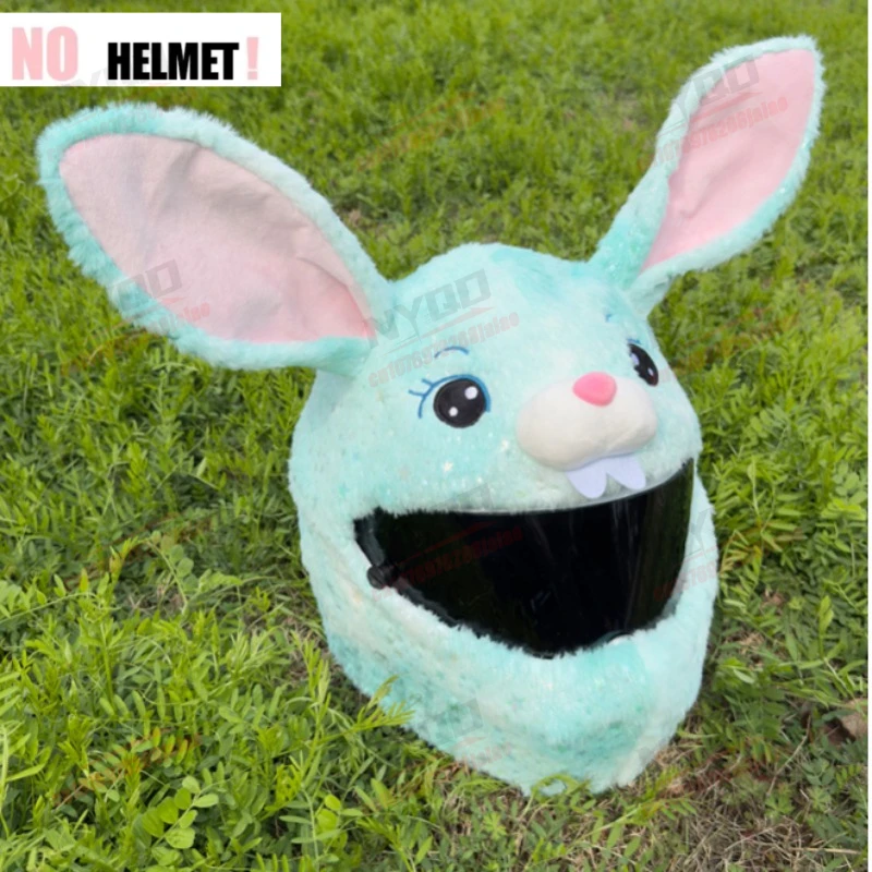 

New green model Motorcycle Helmet Hat Full Helmets Plush Cover Motorbike Large Ears Rabbit Funny Outdoor Personalized