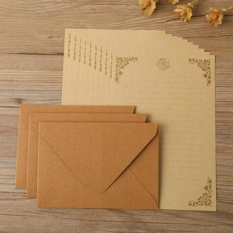 6 Letter Paper 3 Envelope Set Creative Kraft Paper A5 Floral Letterhead Set Beautiful Western Style Small Envelope Stationery