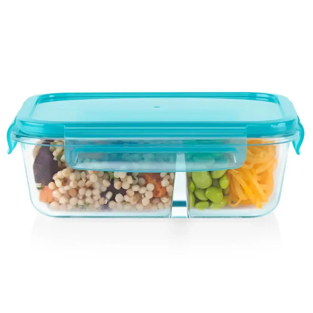 Glass Food Storage Container with Divided Compartments  Quality Glass Secure Lid Stain-Resistant Microwave/Dishwasher Safe