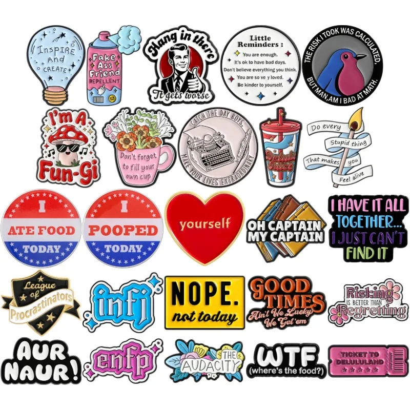 Motivational Quotes Enamel Pins Good Times Love Yourself Brooches Lapel Badges Cartoon Slogan Jewelry Gift for Friends