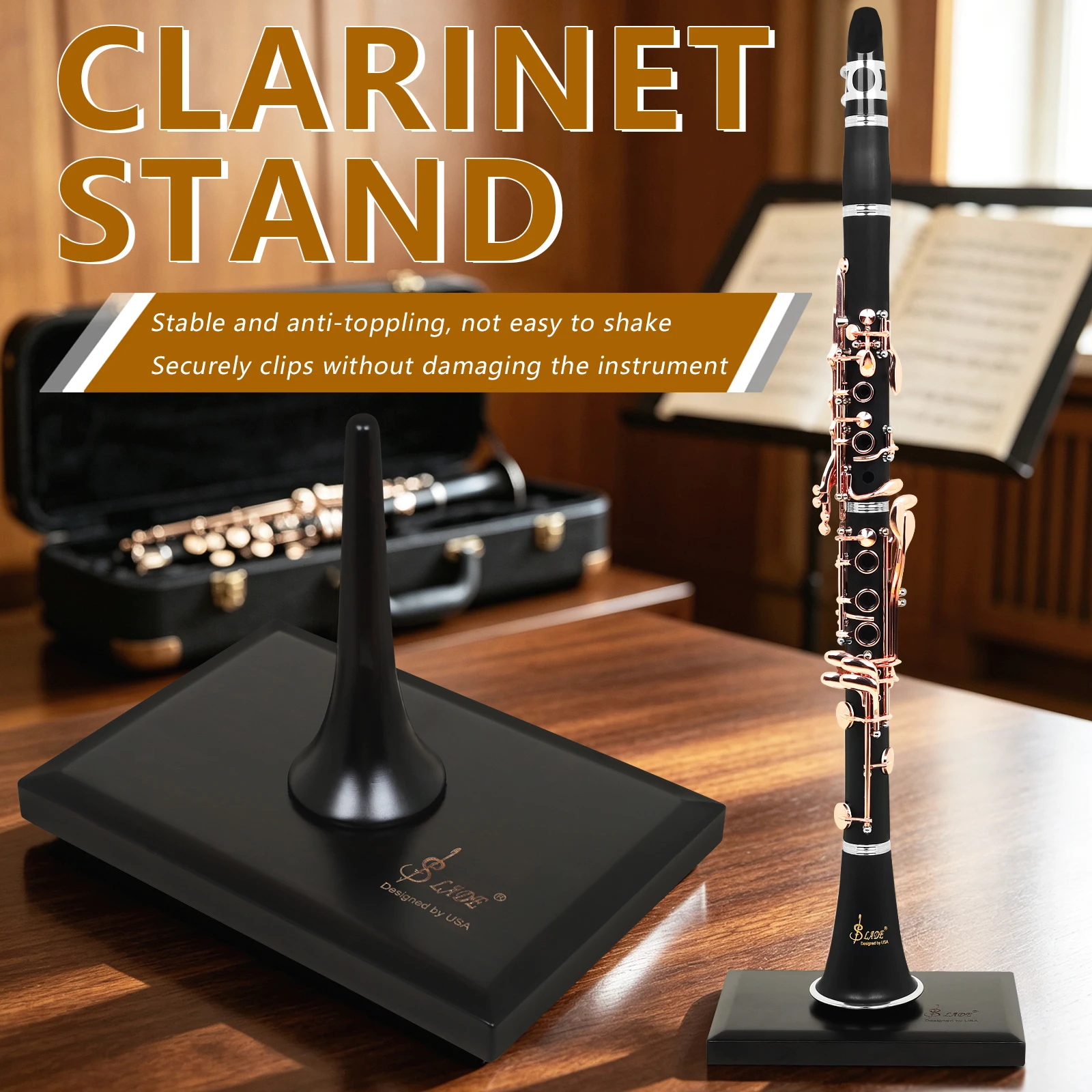 SLADE Clarinet Stand Detachable Maple Base Bracket for Bb Clarinet Display with Anti-Slip Pad Woodwind Instrument Accessories
