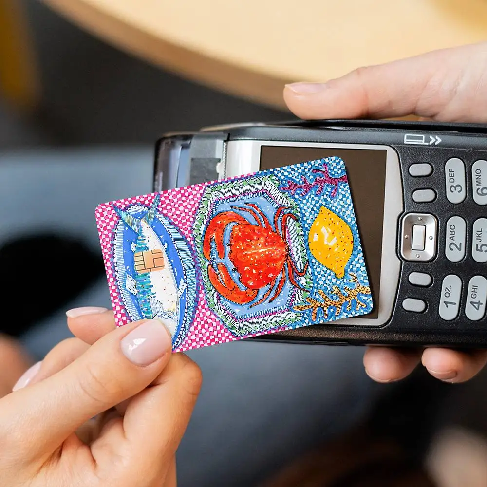 Bunte Sardine Hummer Fisch Ozean Anime Cartoon Aufkleber Film Haut für Kreditkarte Debit Bank Bus Karte