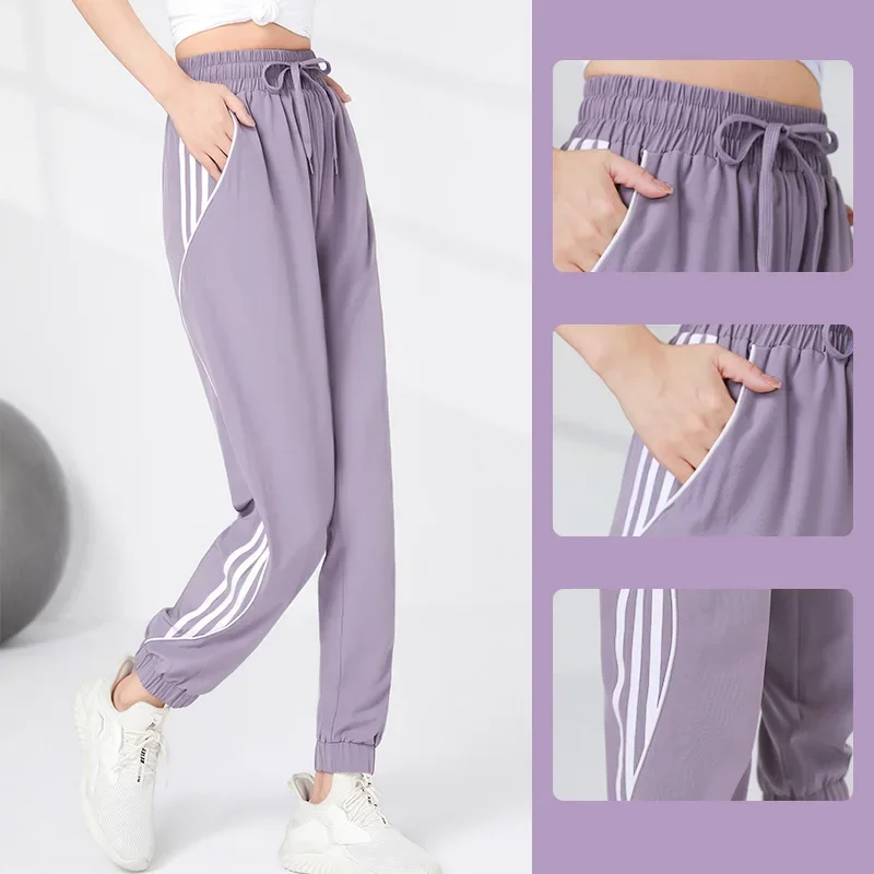 Outdoor Loose Thin Breathable Sports Pants Quick Dry Running Jogging Trousers Womens High Waist Yoga Gym Sweatpants