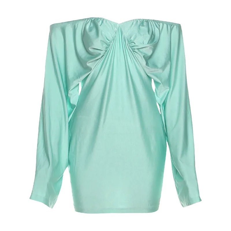 Robe d'automne pour femmes, couleur unie, Sexy, épaules dénudées, dos nu, manches longues, sans bretelles, moulante, Mini