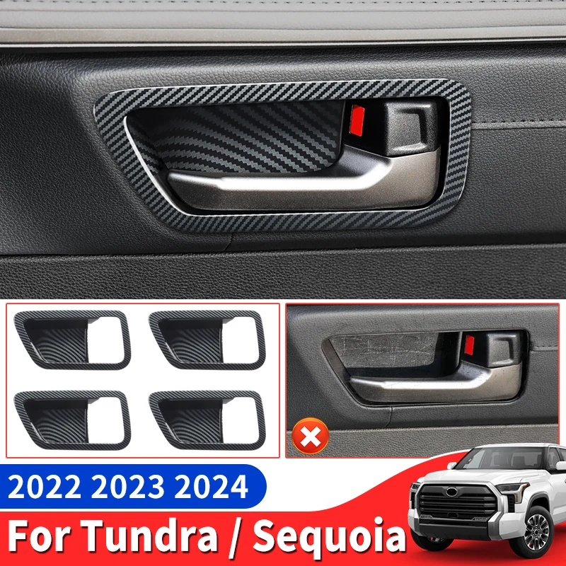 For 2022-2024 Toyota Tundra Sequoia Carbon Fiber Interior Design Accessories Upgrade Door Handle Protection Sticker Modification