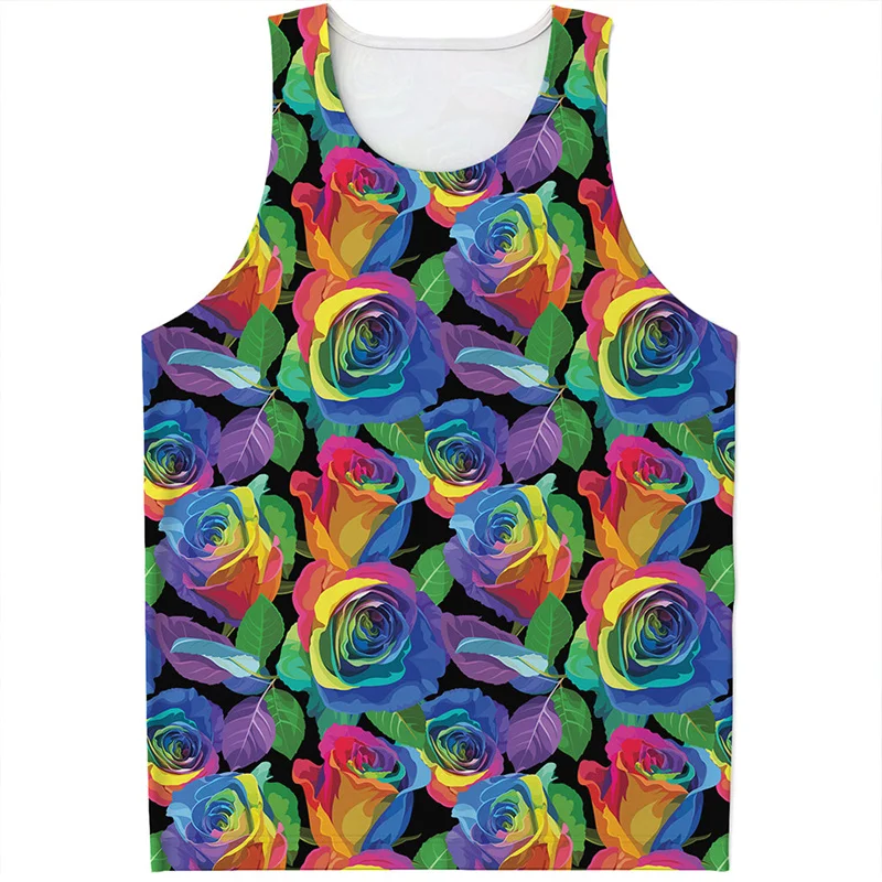 

Fashion Rainbow Flower 3D Printed Tank Top For Men Summer Cool Street T-shirt Quick Dry Vest Tops Oversized Sleeveless Tees