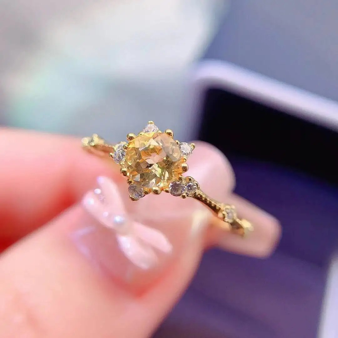 KJJEAXCMY New Jewelry Natural Women's Yellow Crystal Ring 925 silver inlay Colorful and splendid High clarity supports detection