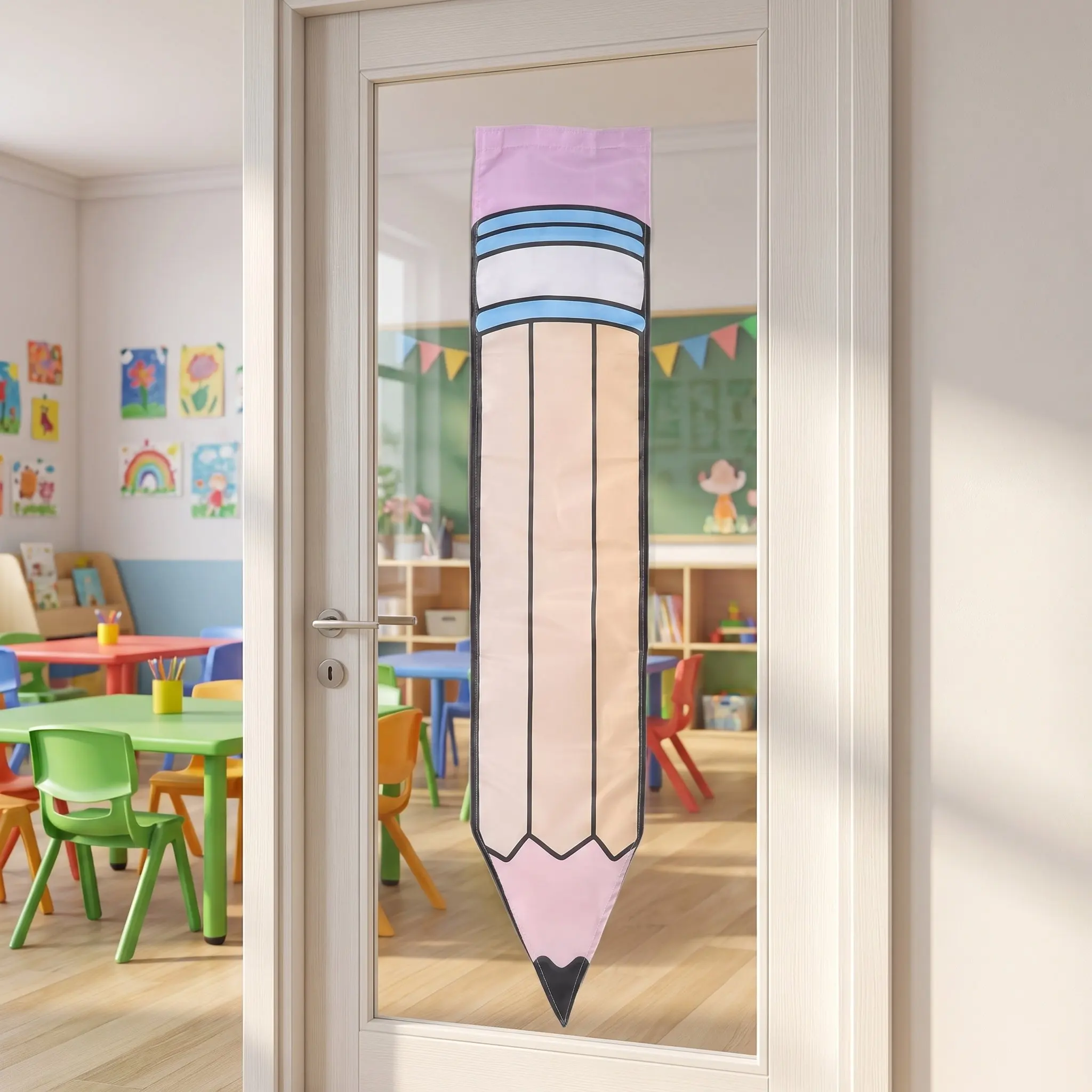 Removable Pencil Shape Blackout Curtain Classroom Door Window Cover Room Darkening Roller Shade Nursery Teacher Office