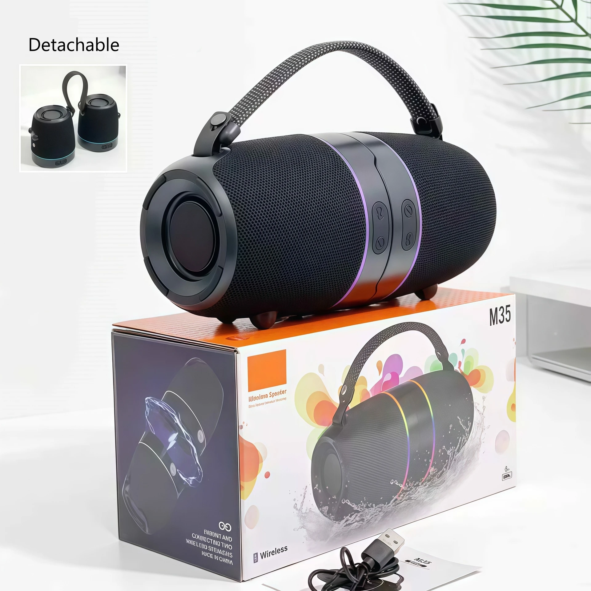 

Portable Detachable Bluetooth Speaker with Colorful RGB Light,Dual 8W Speakers,TWS Function,2400mAh Battery for Outdoor Camping
