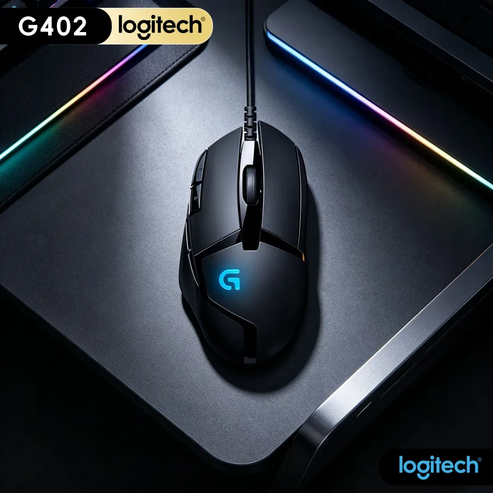Mouse Gamer com Fio Logitech G402 USB, Chipset Integrado de 32 Bits, Almofadas de Borracha Antiderrapantes para Jogos de Tiro FPS em Casa