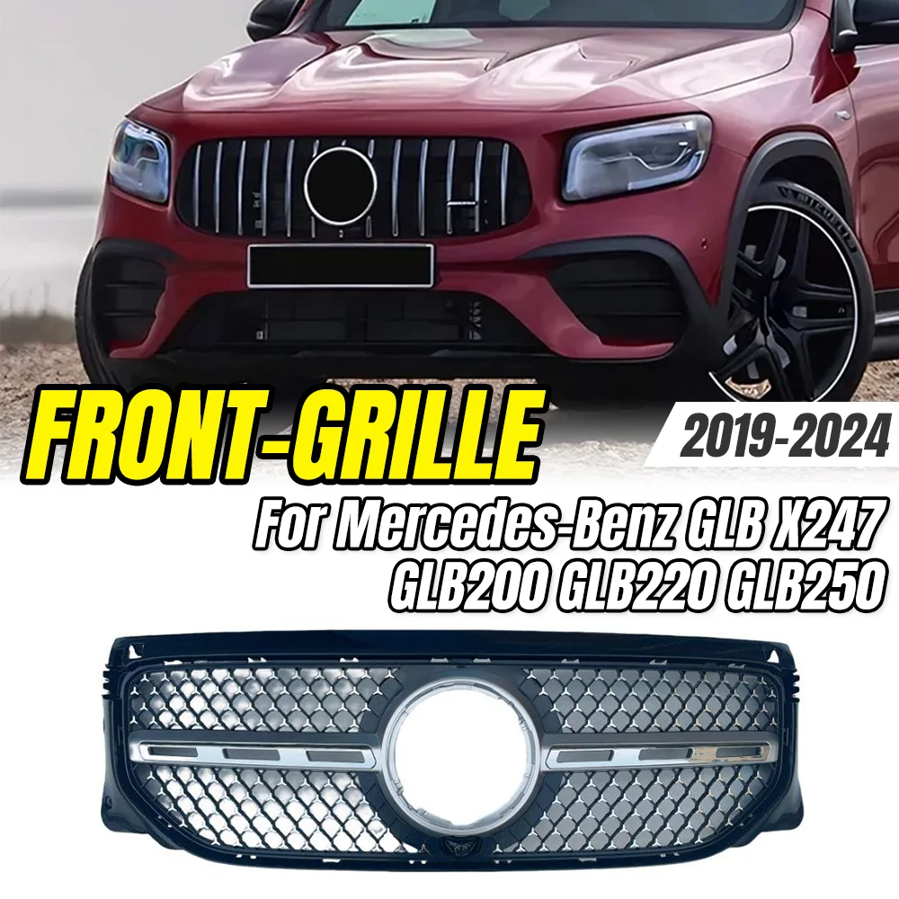 

For Mercedes-Benz GLB X247 GLB200 GLB220 GLB250 2019-2024 Front Grille,Diamonds Style Mesh with Chrome Trim,Car Styling Upgrade.