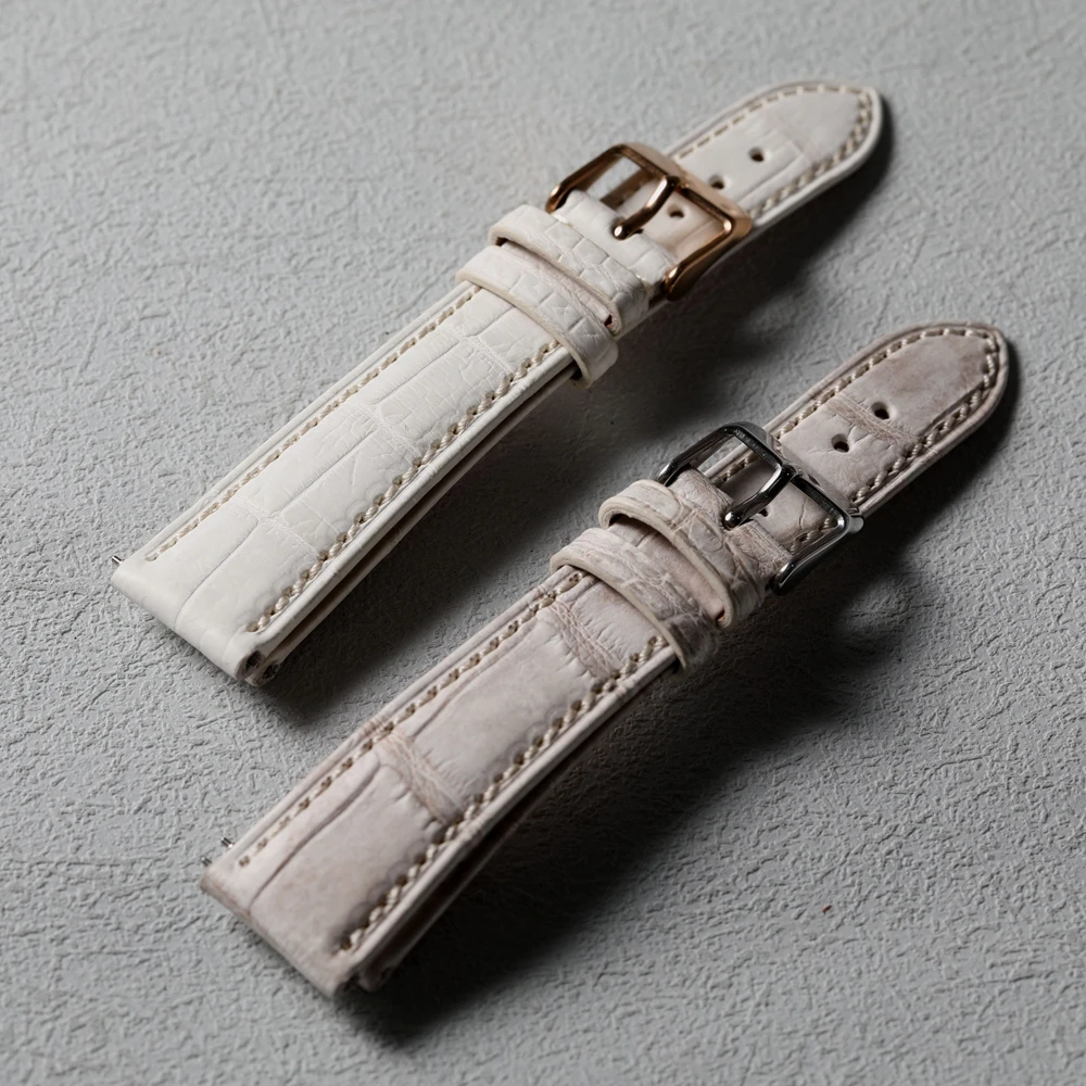 Handmade Himalayan White Crocodile Leather Strap 20MM*16MM Gray White Quick Release Men Watchband High-End Leather Bracelet