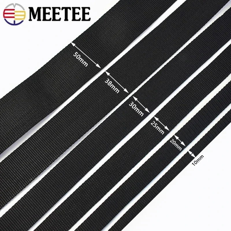 4Meters Meetee 20-50mm Nylon Webbing Tapes Balck 2mm Thick Backpack Strap Ribbons For Outdoor Garment Belt DIY Sewing Accessory