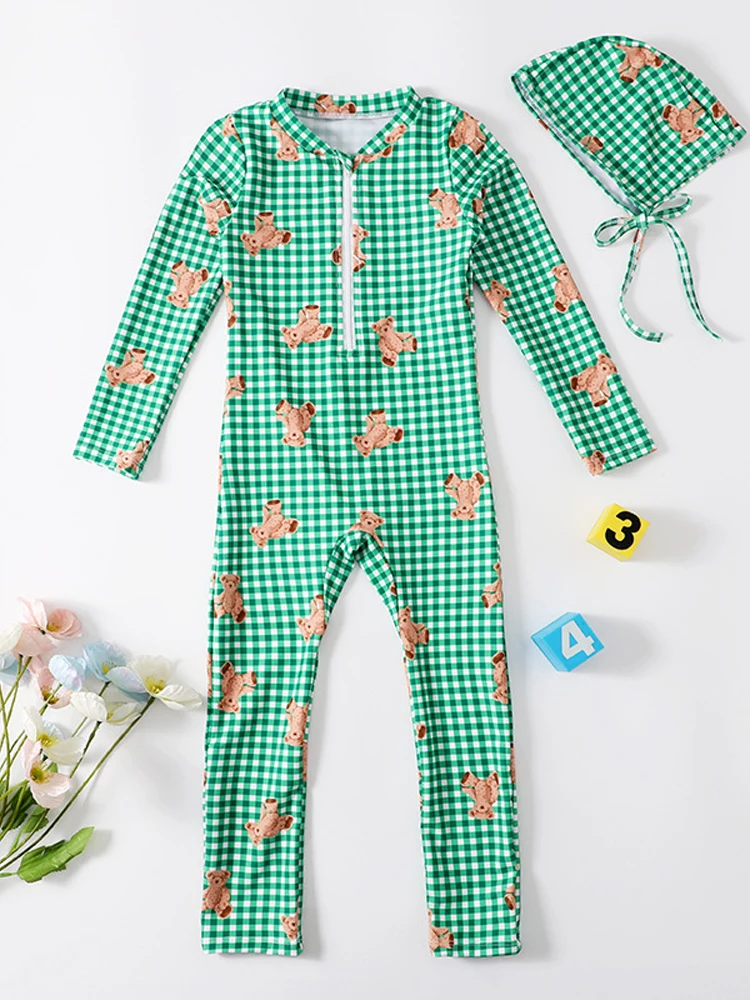 

Summer 2024 Ins Long Sve Onesie Swimsuit Cute Cartoon Bear Design Baby Girl's Swimsuit Comfortable And Sli Silk Top