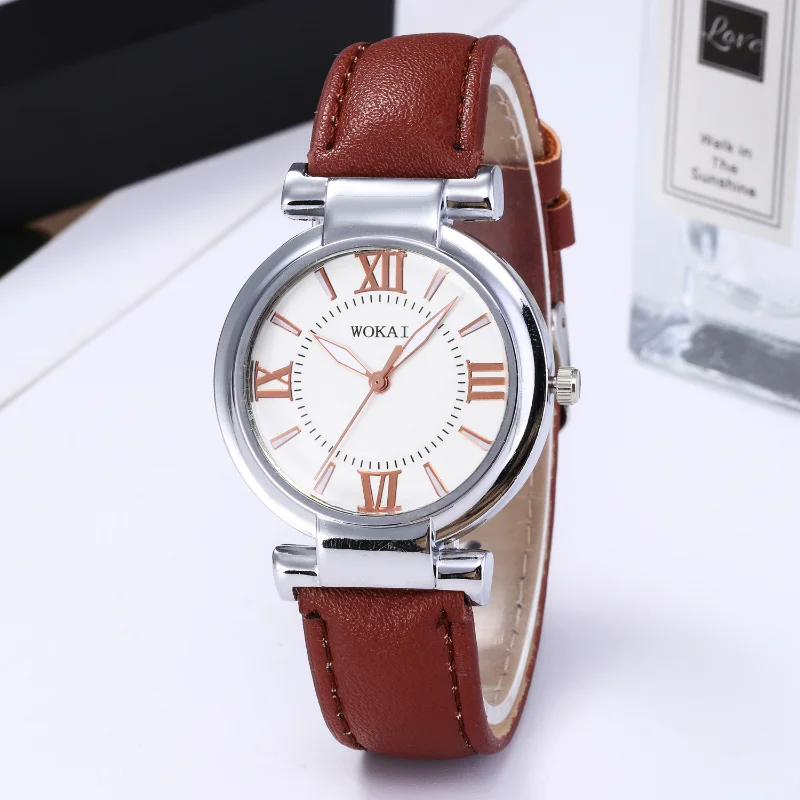 WOKAI Watch Women Fashion Casual Watches Leather Band Quartz Wristwatches Ladies Gifts Cheap Price Dropshipping Montre Femme