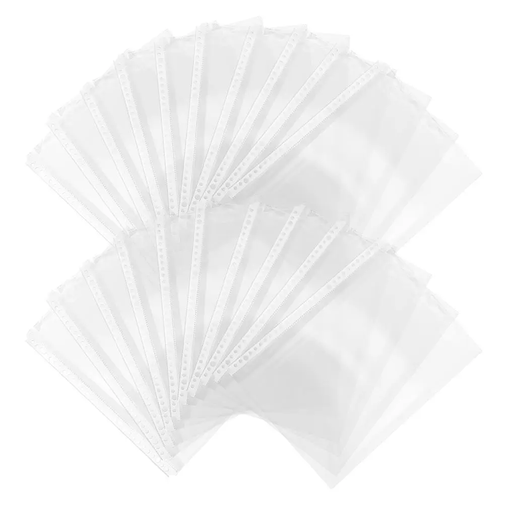

20Pcs Clear Binder Sleeves A4 Document Folder Inserts Transparent 30-Hole Plastic File Organiser Document Protector for Office