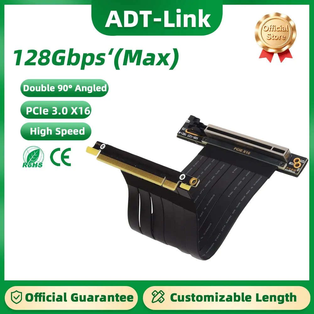 

PCI Express 3,0 двойной 90 градусов прямоугольный PCIe 3,0x16x16 Удлинительный кабель 16x Райзер ленточный удлинитель для графики вертикальный