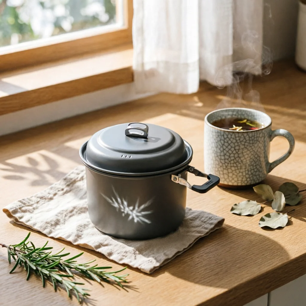 Two-partCompartment Steaming Pot Hard-Anodized Portable Cooking Pot Steam Cooker Coatednonstick Cookware Mesh Storage Bag