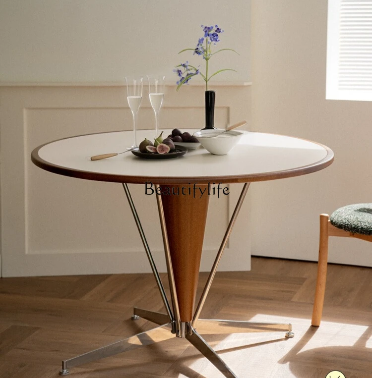 

Round table retro solid wood small apartment dining table medium ancient solid wood anti-scratch household