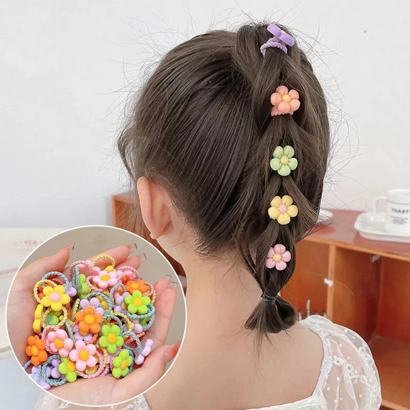 10Pcs Children Hair Accessories Girls Hair Bands Cartoon Hair Ties Elastic Hair Rope Children Ponytail Holder Bands Headdress