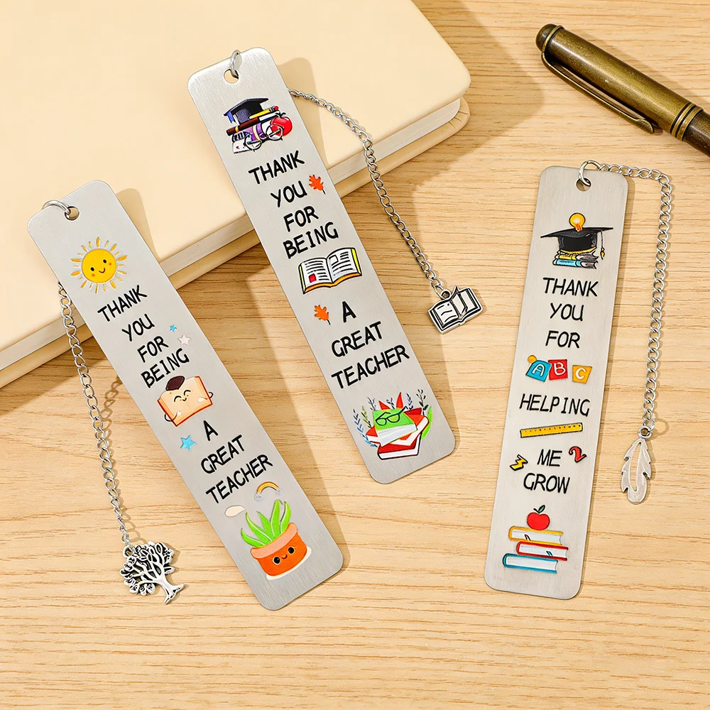 Segnalibro in metallo con scritta 'Grazie Insegnante', Regalo per Insegnanti, Regalo per il Giorno del Ringraziamento, Regalo per la Festa degli Insegnanti, Materiale scolastico per studenti, Cancelleria per l'ufficio degli insegnanti