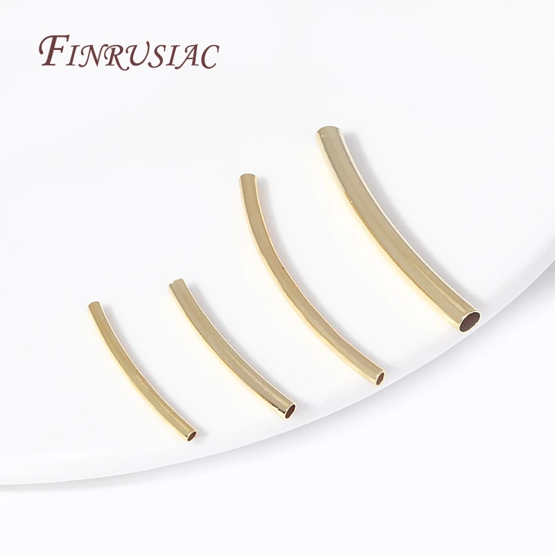 DIY Accessories Wholesale 50 Pcs 18K Gold Plated Metal Smooth Curved Tube Beads For Handmade Jewelry Making