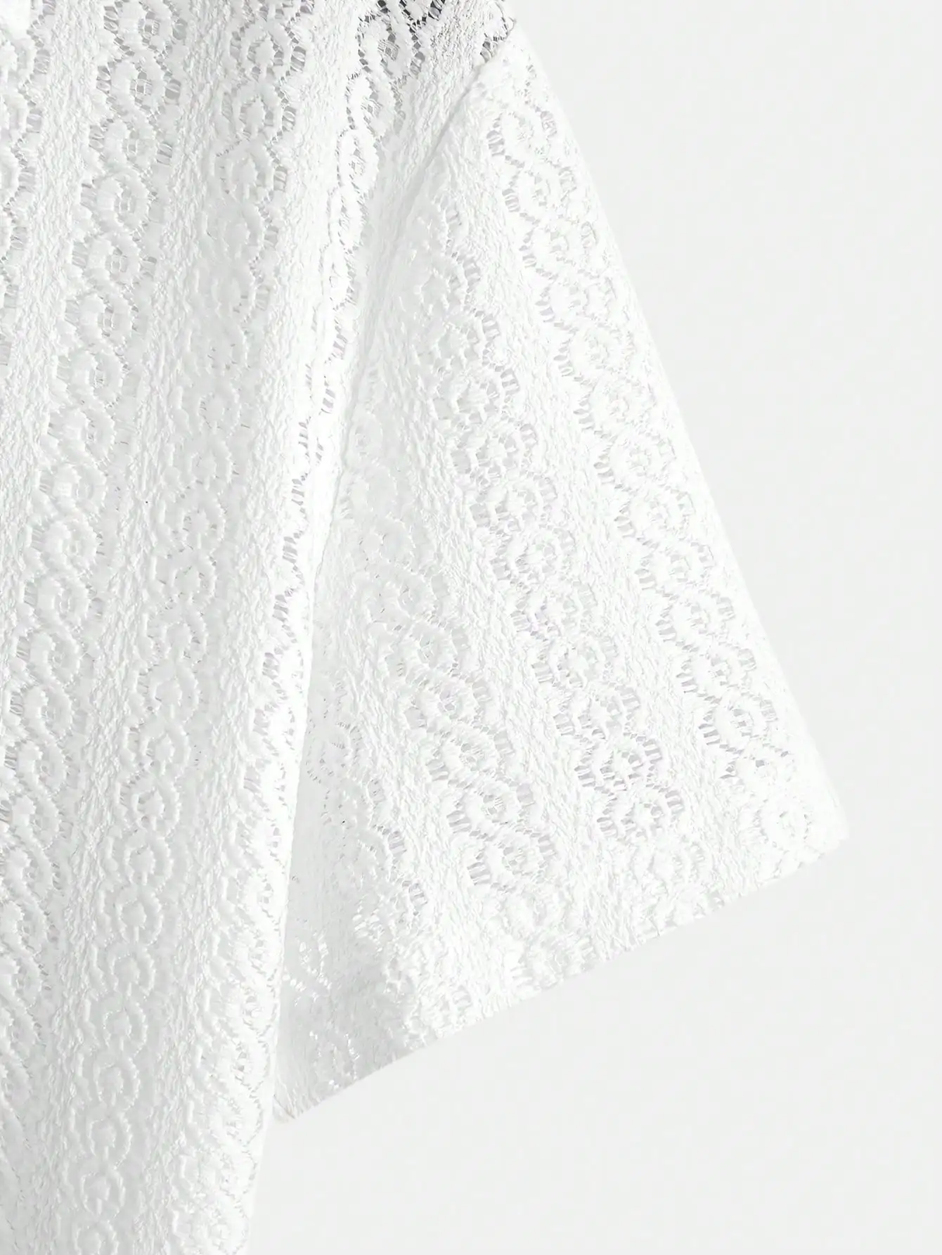 Men's White Lace Knit Button-Down Shirt, Lightweight Casual Summer Top