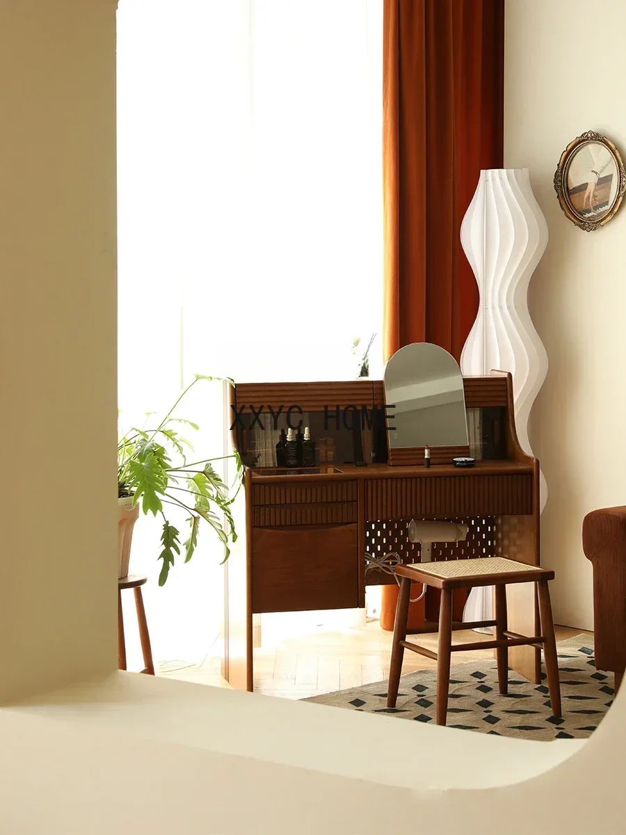 Caramel Dresser Retro French Cherrywood Makeup Table Solid Wood Bedroom Multifunctional
