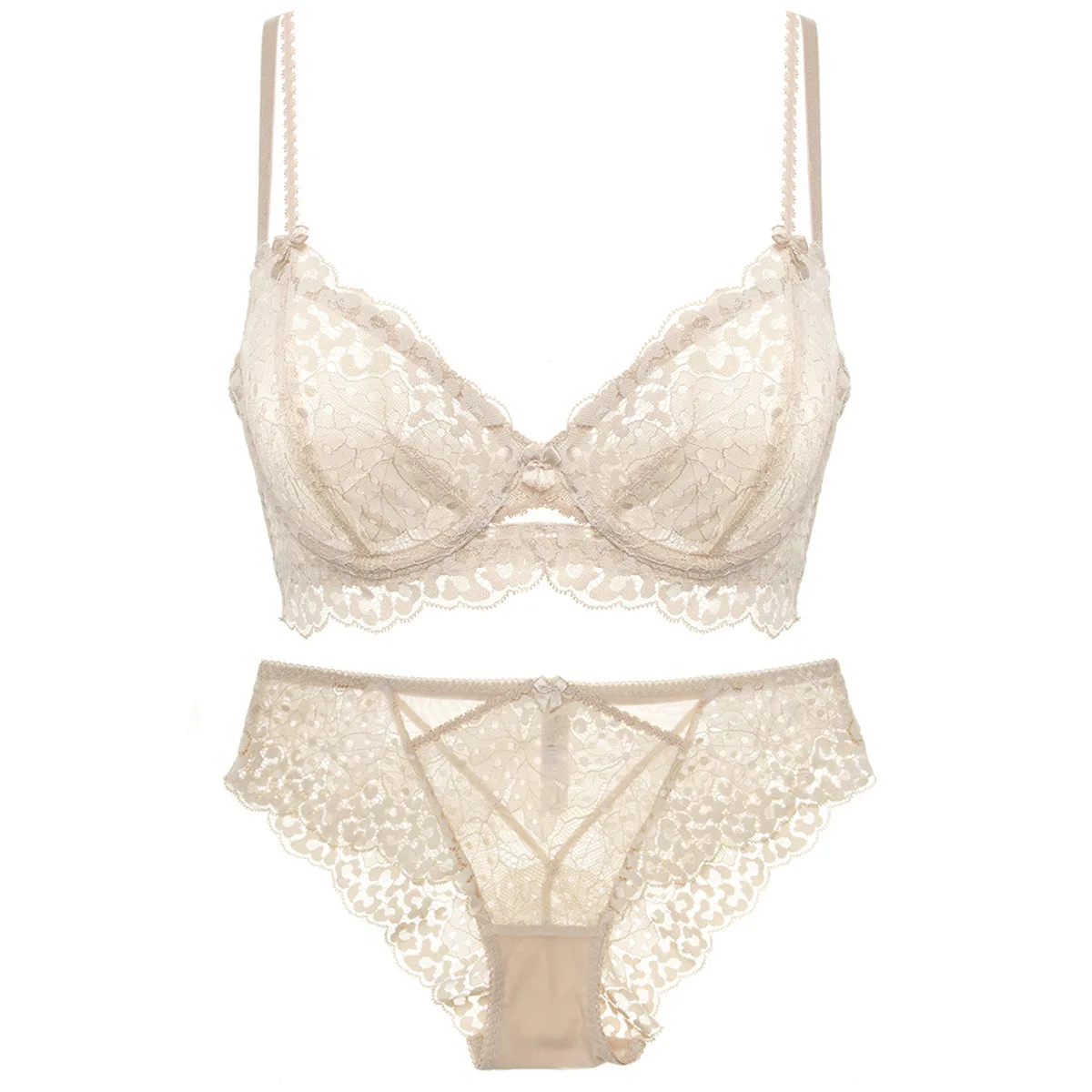 2024 New Thin Lined Plus Size Lace Bra and Panties Set Underwear Women Push Up Lingerie A B C D Cup 85C 85D