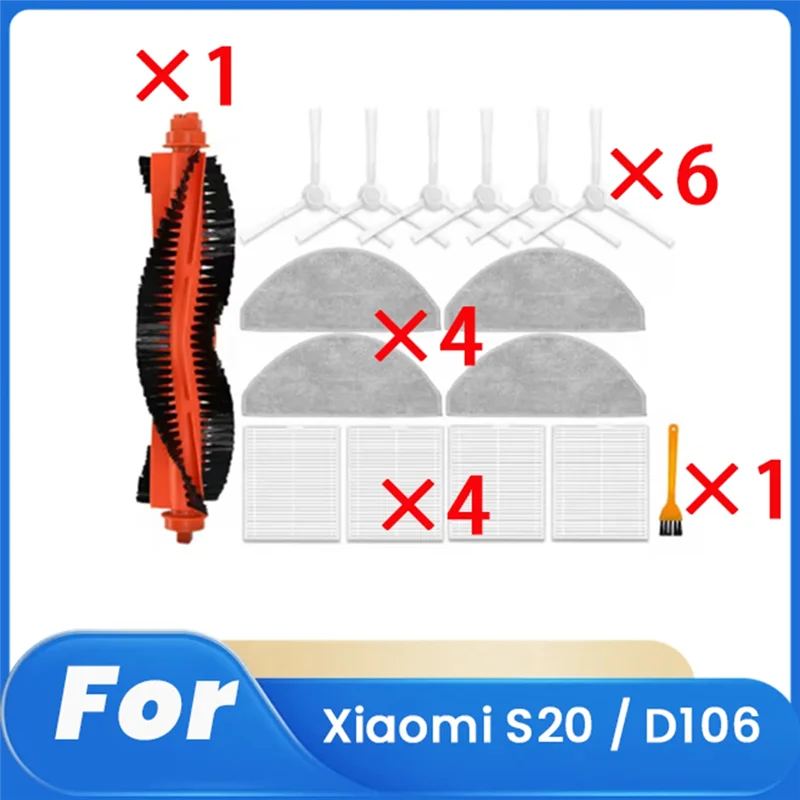 Y50A-16 Pcs For Xiaomi S20 / D106 Sweeping Robot Accessories Cleaner Parts Replacement Main Side Brush Mop Filter Set