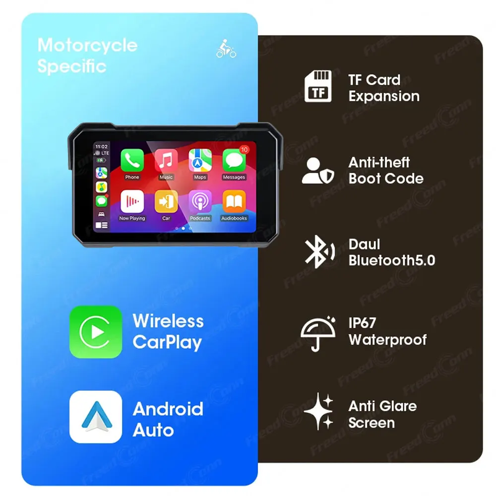 Motorcycle Navigation Carplay Android Auto Display Screen Motobike Portable Digital Dashboard Waterproof BT Monitor