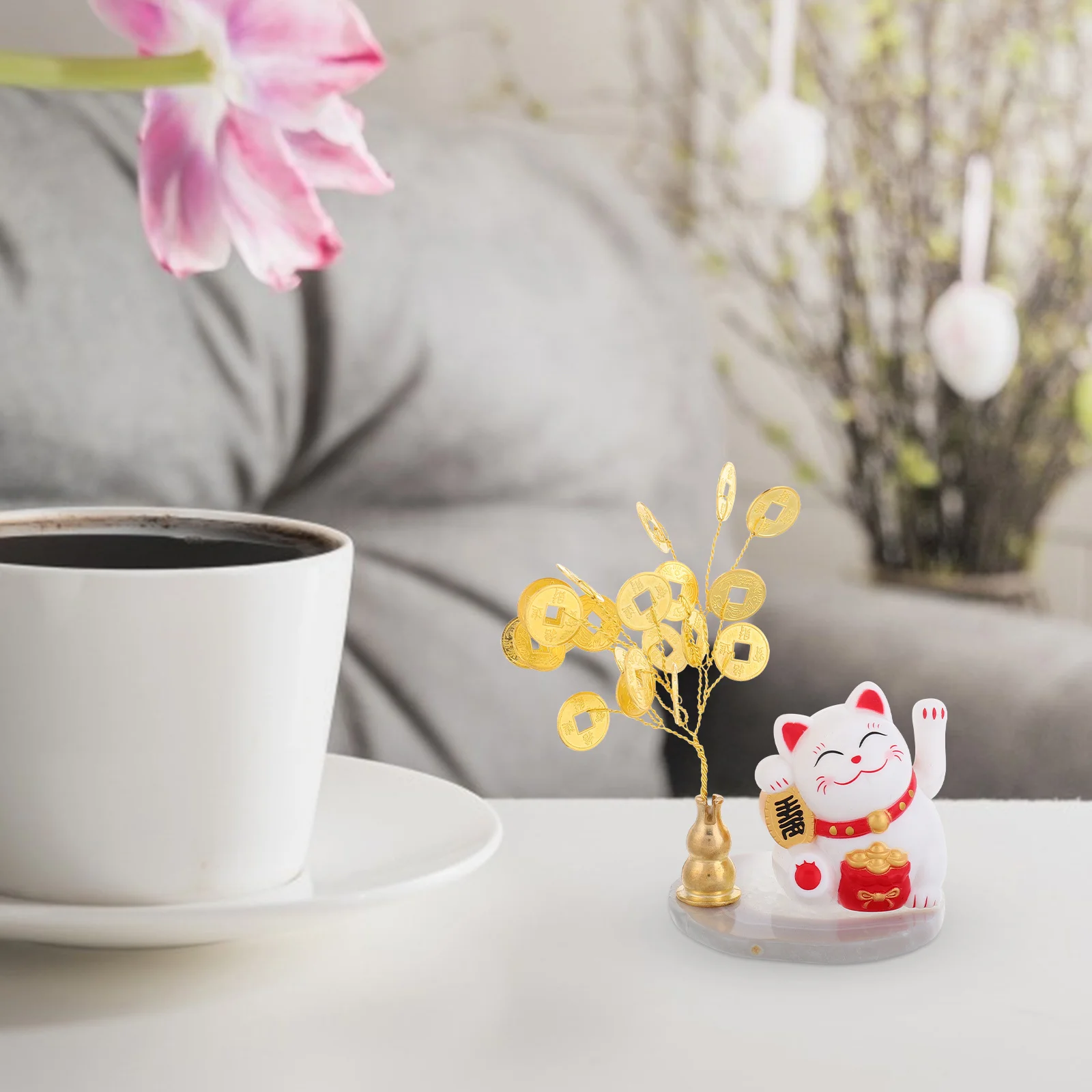 

Mini Good Luck Cat Ornament Prosperity Money Tree Cute Decor Feng Shui Fortune Chinese New Year Fortune Decoration