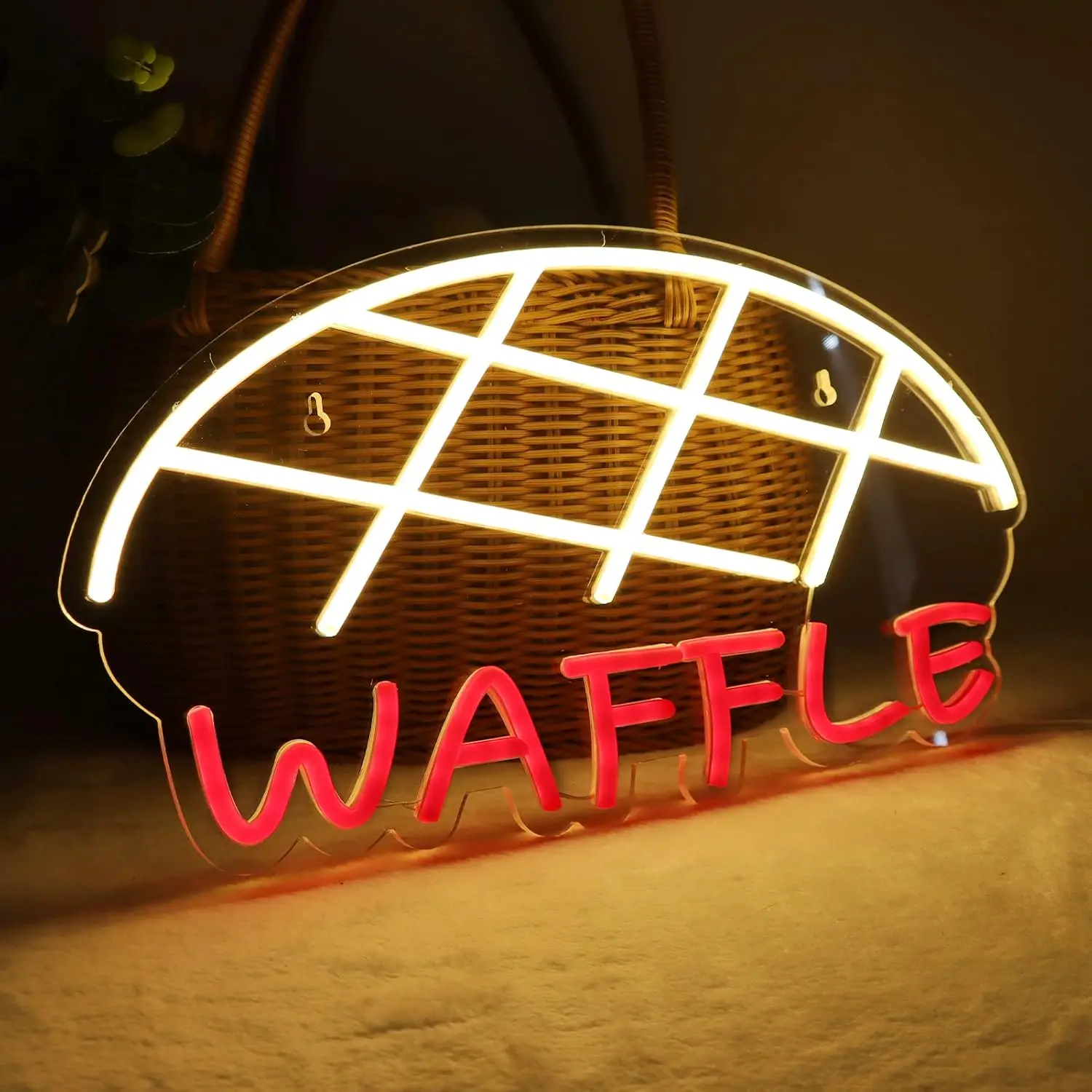 Waffle Neon Sign USB Powered LED Neon Light for Bedroom Cake Shop Bakery Supermarkets Restaurant Stores Cookie House Wall Decor