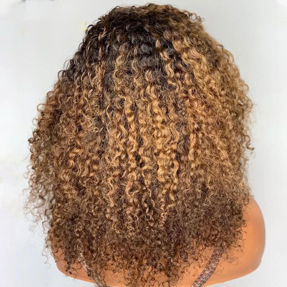 26Inch Long Soft Ombre Blonde Brown Preplucked Kinky Curly Lace Front Wig 180Density For Black Women BabyHair Glueless Daily