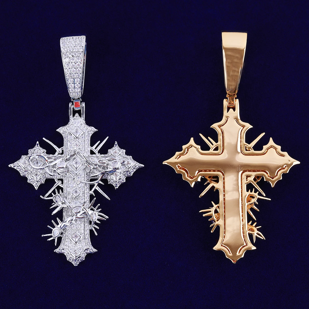 Bubble Letter Iced Out Rattan Cross for Men Prong Setting Real Gold Plated Hip Hop Jewelry