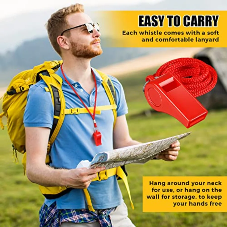 24 قطعة صفارات للمدربين صافرة بلاستيكية حمراء مع الحبل السائبة الرياضة بصوت عال هش لتدريب الحكم كرة القدم الدفاع عن النفس