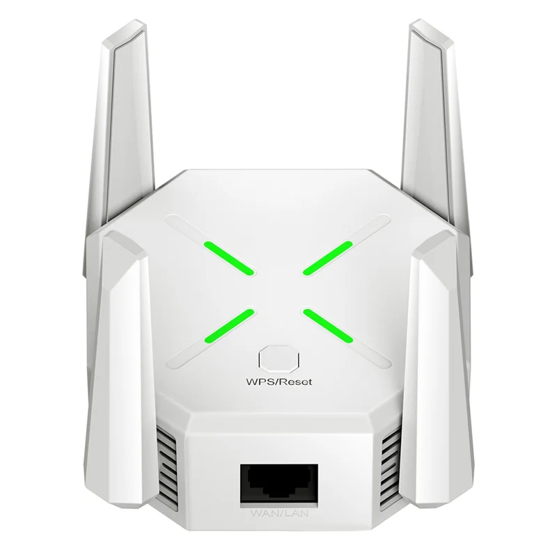 Nuovo! !Estensore di segnale WiFi con doppia banda da 1200 Mbps (fino a 10.000 piedi quadrati) con 4 antenne, configurazione a 1 rubinetto e porta Ethernet Spina americana