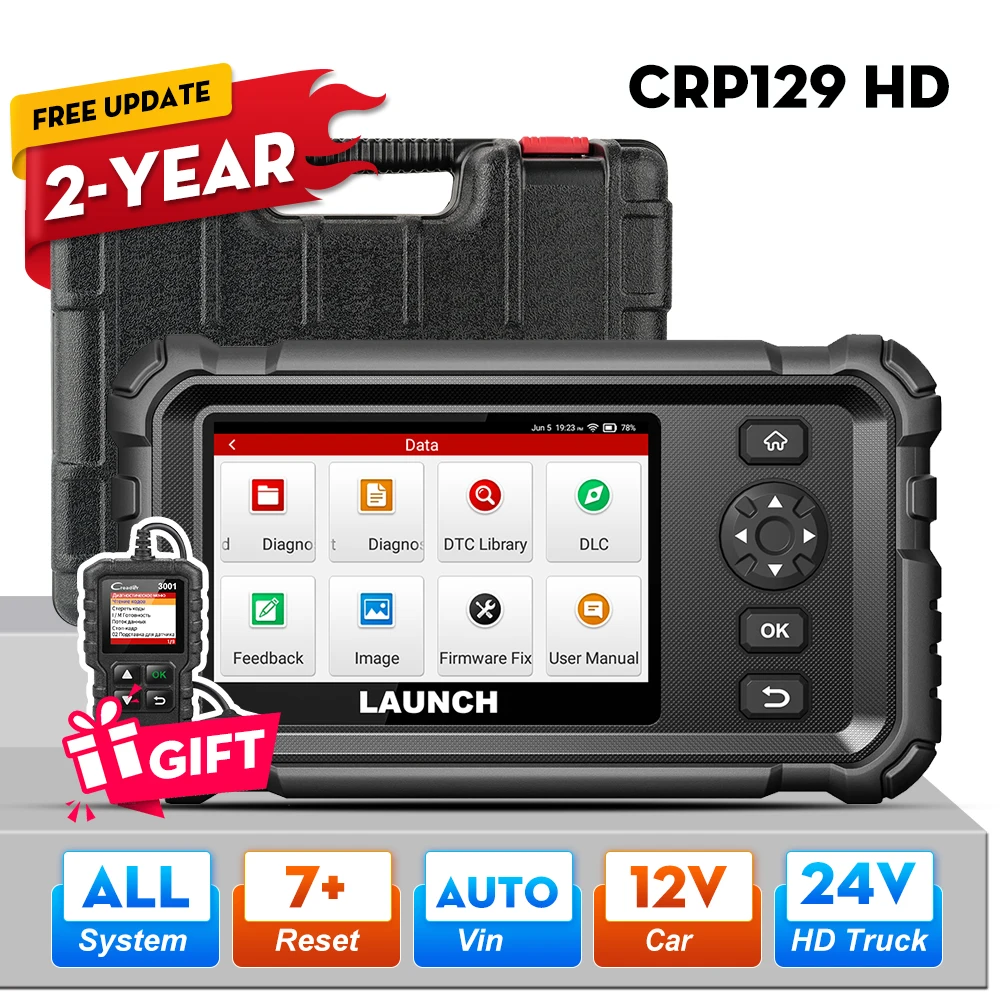 LAUNCH X431 CRP129 HD Heavy Duty 24V Truck Diagnostic Tools Commercial Diesel Auto Full System Scanner DPF OIL 7 Reset Service