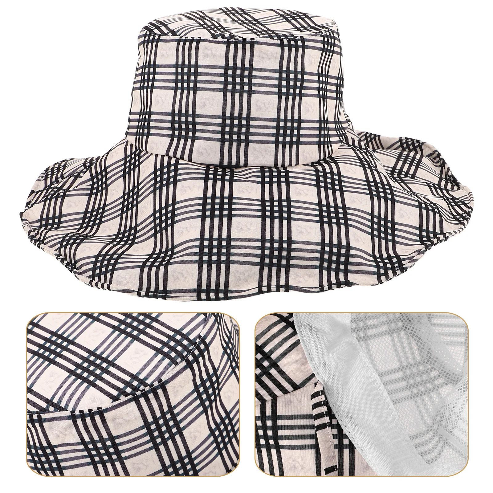 

Plaid Sun Hat Wide Brim Fishing Bucket Cap Uv Protection Foldable Lightweight Breathable for Summer Beach Travel Outdoor