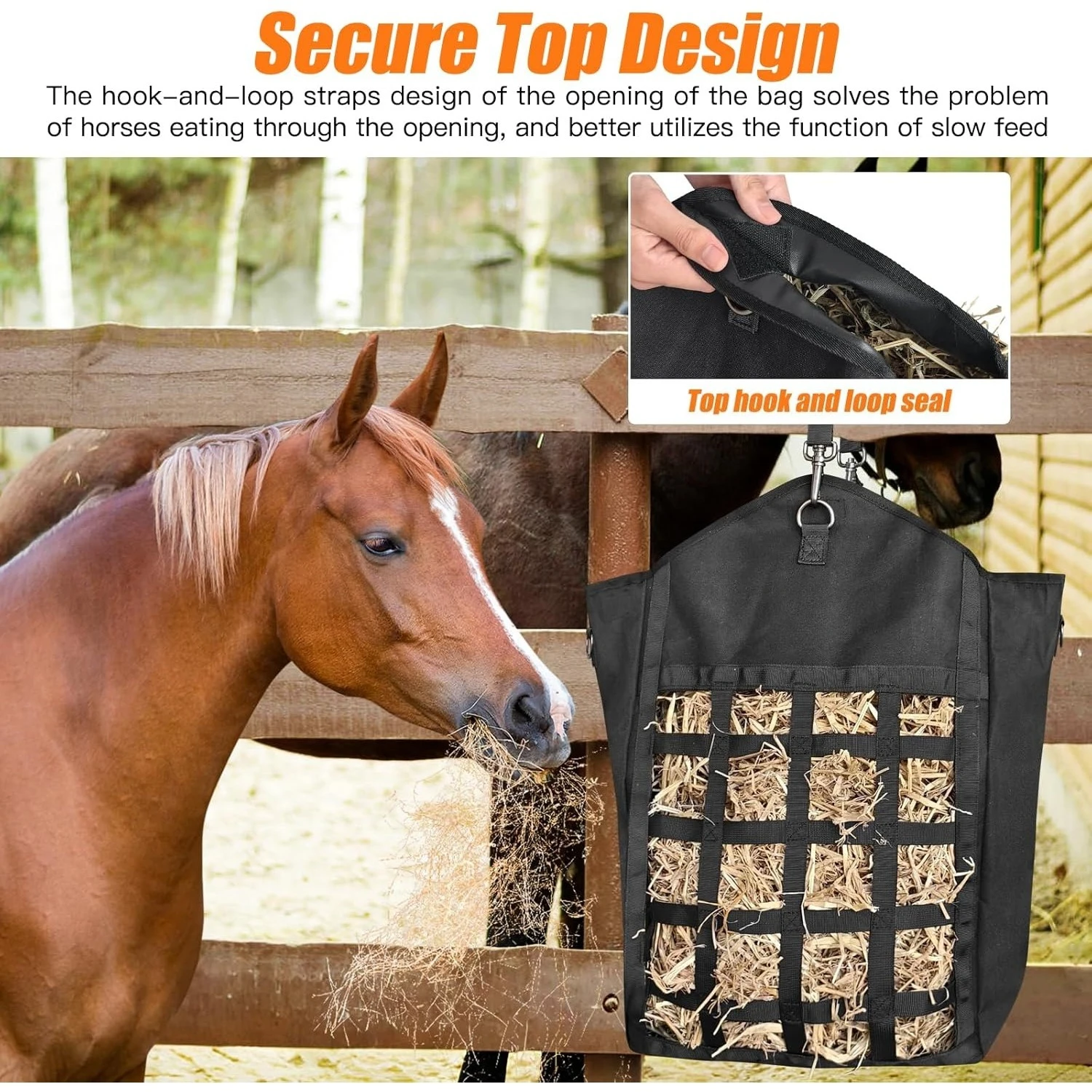 أكياس القش ذات التغذية البطيئة للخيول الماعز الأغنام حمار قسط أكسفورد شبكات القش الأمامية افتتاح علوي كبير مع الأختام هوك وحلقة #4