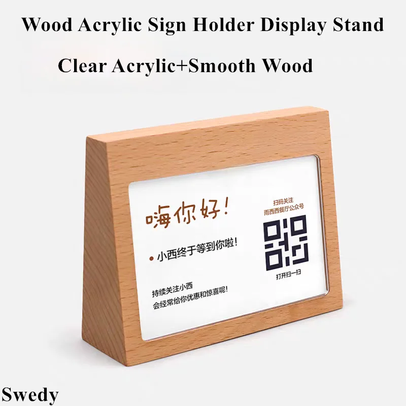A6 100x150mm Slant Wood Acrylic Sign Holder Display Stand Restaurant Menu Paper Poster Frame Table Price Label Card Tags