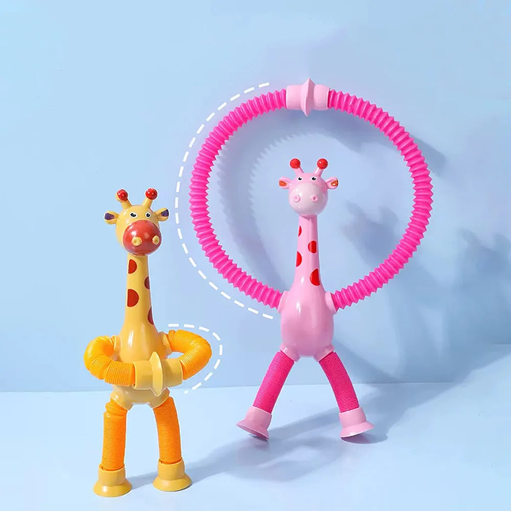 Suction Cup Retractable Giraffe Variable Shape Pop-up Compression Tube Compression Toys for Kids Anxiety Toys Decompression Toys