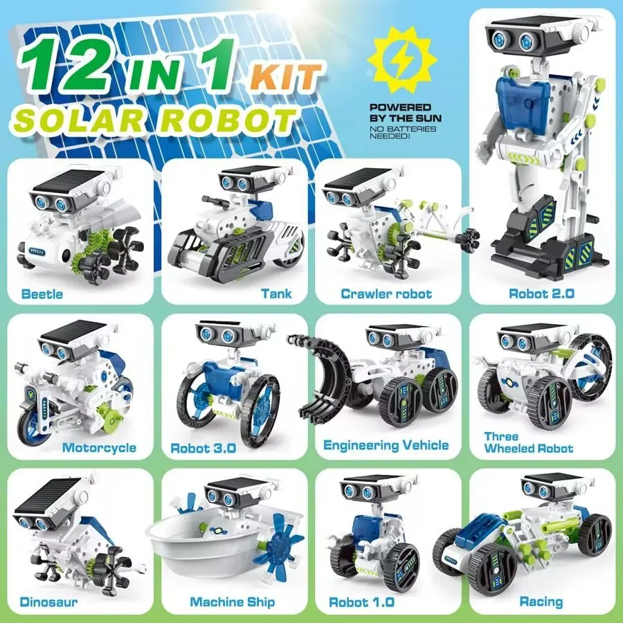 12 in 1 Solar Robot Kit For Kids STEM Education Science Experiment Kits DIY Solar Power Building Kit with Solar Panel Gift