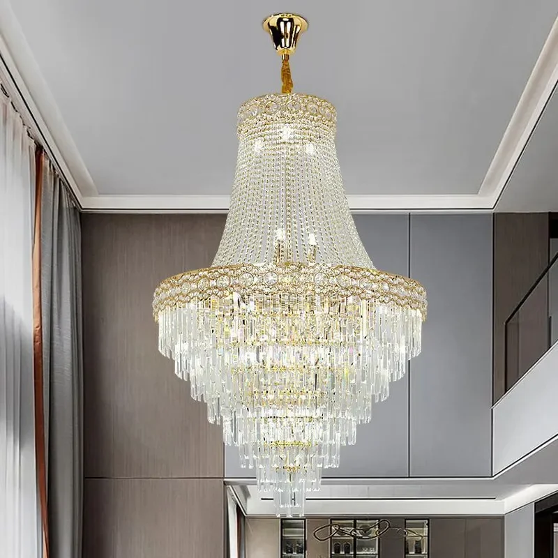 for Villa Duplex Living Room Large Luxury Crystal Chandelier for Middle Floor Rotating Staircase Long Pendant Light Zhongshan
